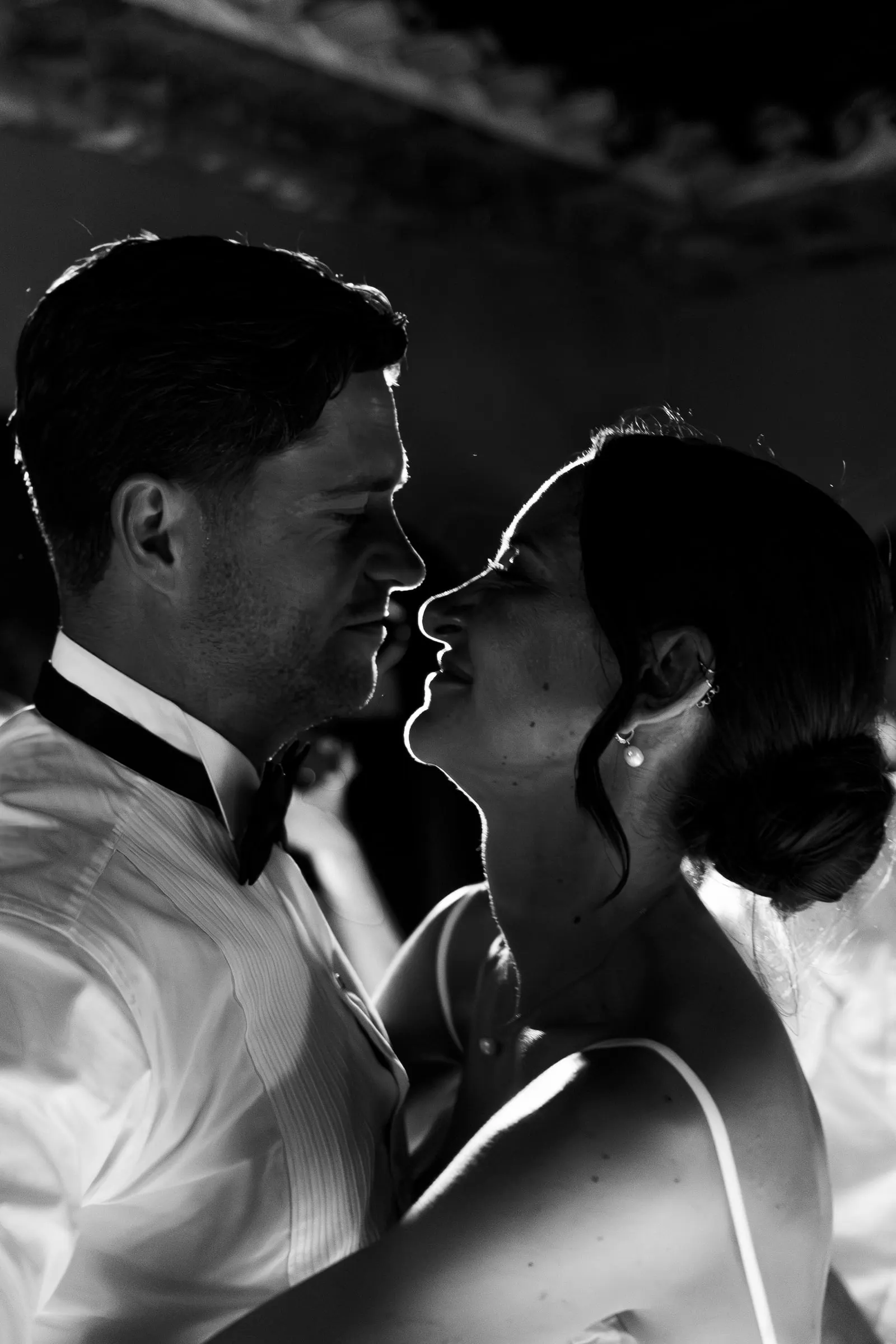 Black and white kiss on the dance floor